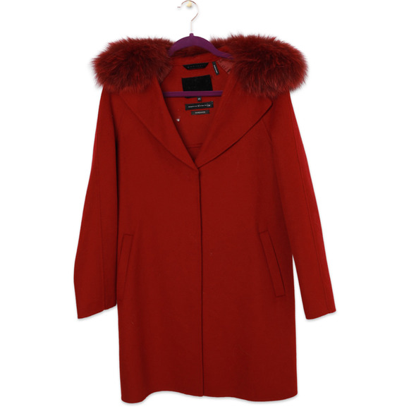 Dawn Levy Women's Red Fur Collar Wool Jacket - Used - Size XS